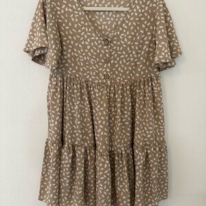 SHEIN Tan and White Patterned Dress